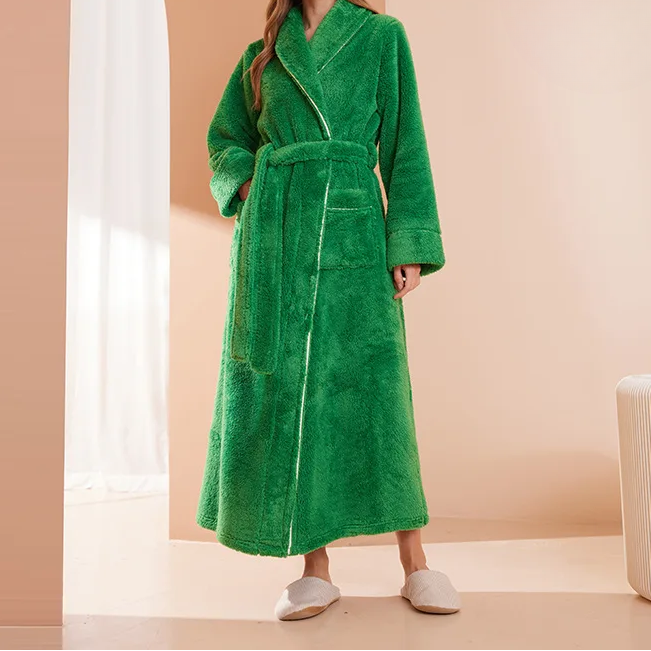Valerie Long Flannel Dressing Gown - Green