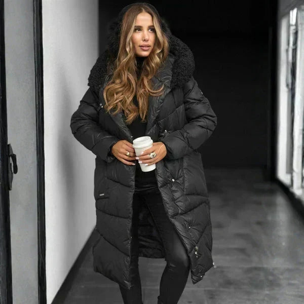 Judith Long Quilted Coat - Black