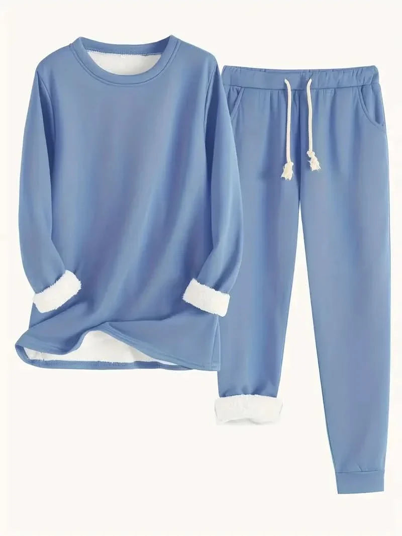 Annette Fleece Lined Loungewear Set - Blue