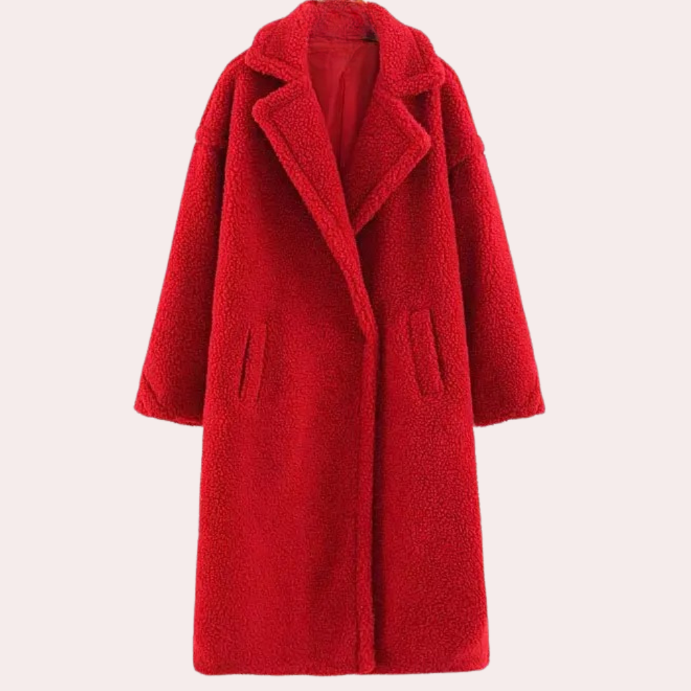 Juno Women's Winter Teddy Fleece Jacket - Red