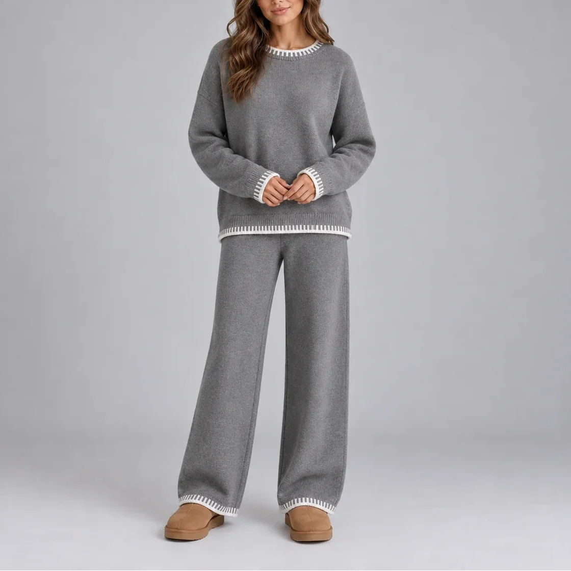 Evelyn Knitted Loungewear Set - Grey