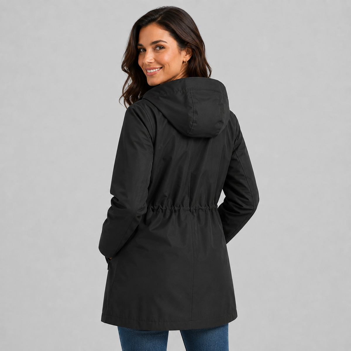 Polly | Women's Raincoat with Hood, Check Lining and Drawstring Waist
