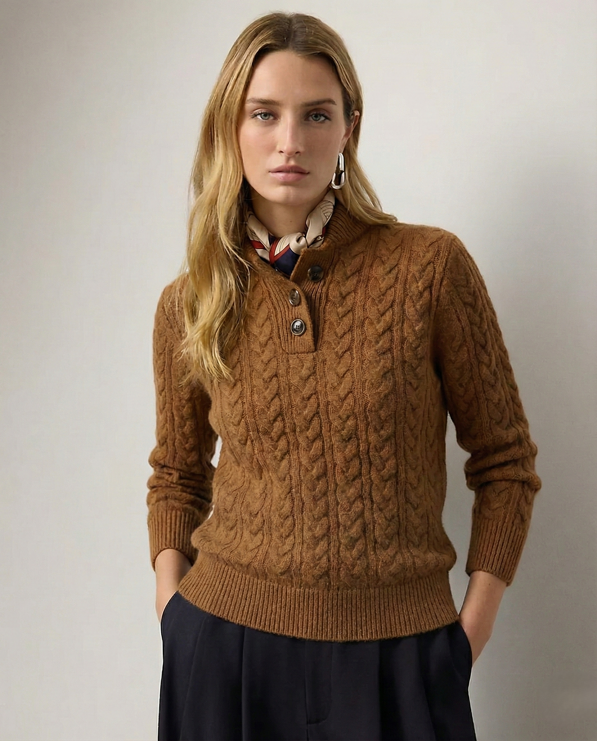 Dottie Women's Cashmere Cable Knit Jumper - Rust Brown