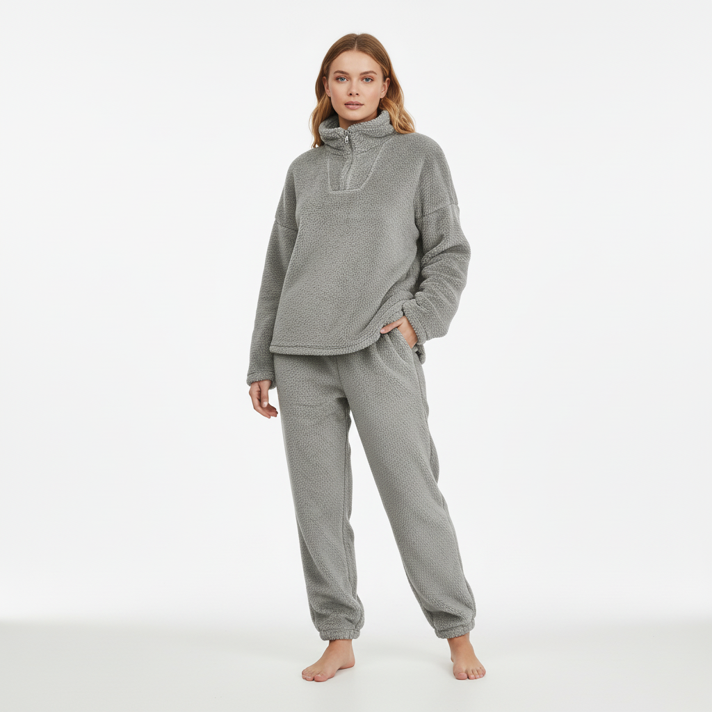 Nadia Teddy Fleece Loungewear Set - Grey