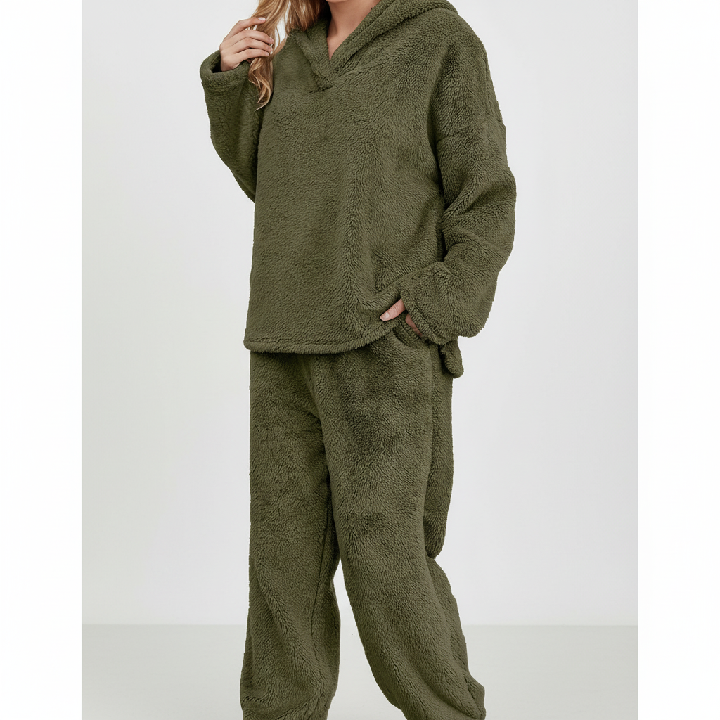 Nadia Teddy Fleece Loungewear Set - Green
