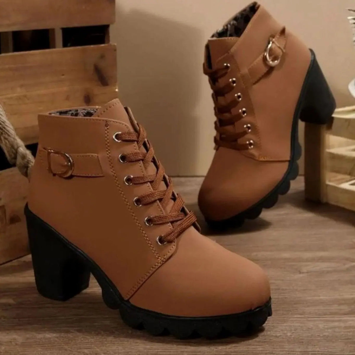 Bryony Women's Leather Heeled Ankle Boots - Brown