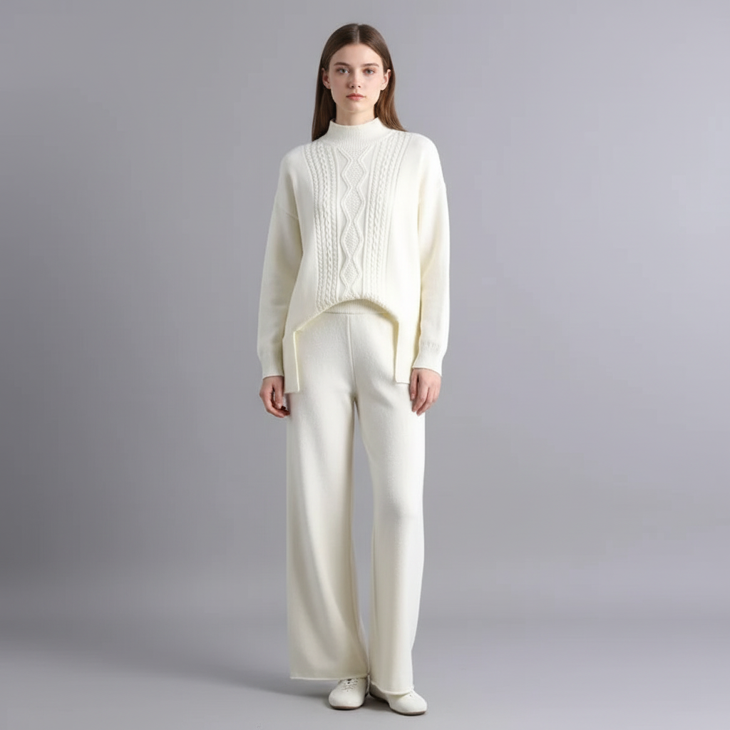Brenda Cable Knit Loungewear Set - White