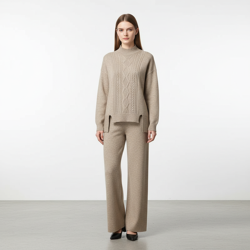 Brenda Cable Knit Loungewear Set - Khaki
