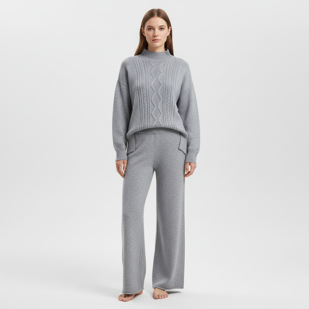 Brenda Cable Knit Loungewear Set - Grey