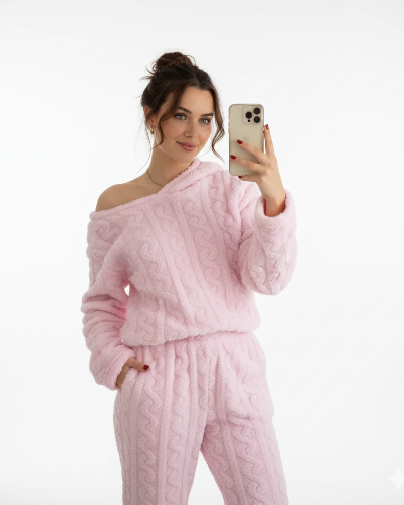 Bethan Women's Fleece Pyjama Lounge Set - Pink