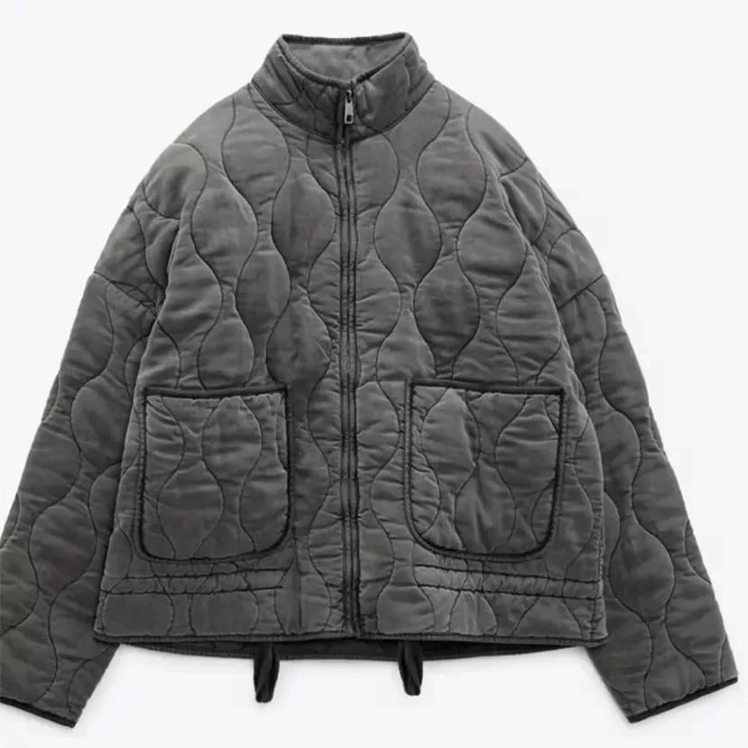 Pippa | Women's Quilted Jacket with High Collar and Oversized Patch Pockets