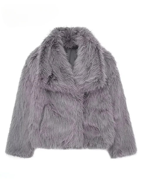 Elin Women's Fluffy Cropped Faux Fur Coat - Dark Grey