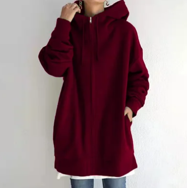 Elodie Women's Oversized Zip Up Hoodie - Burgundy