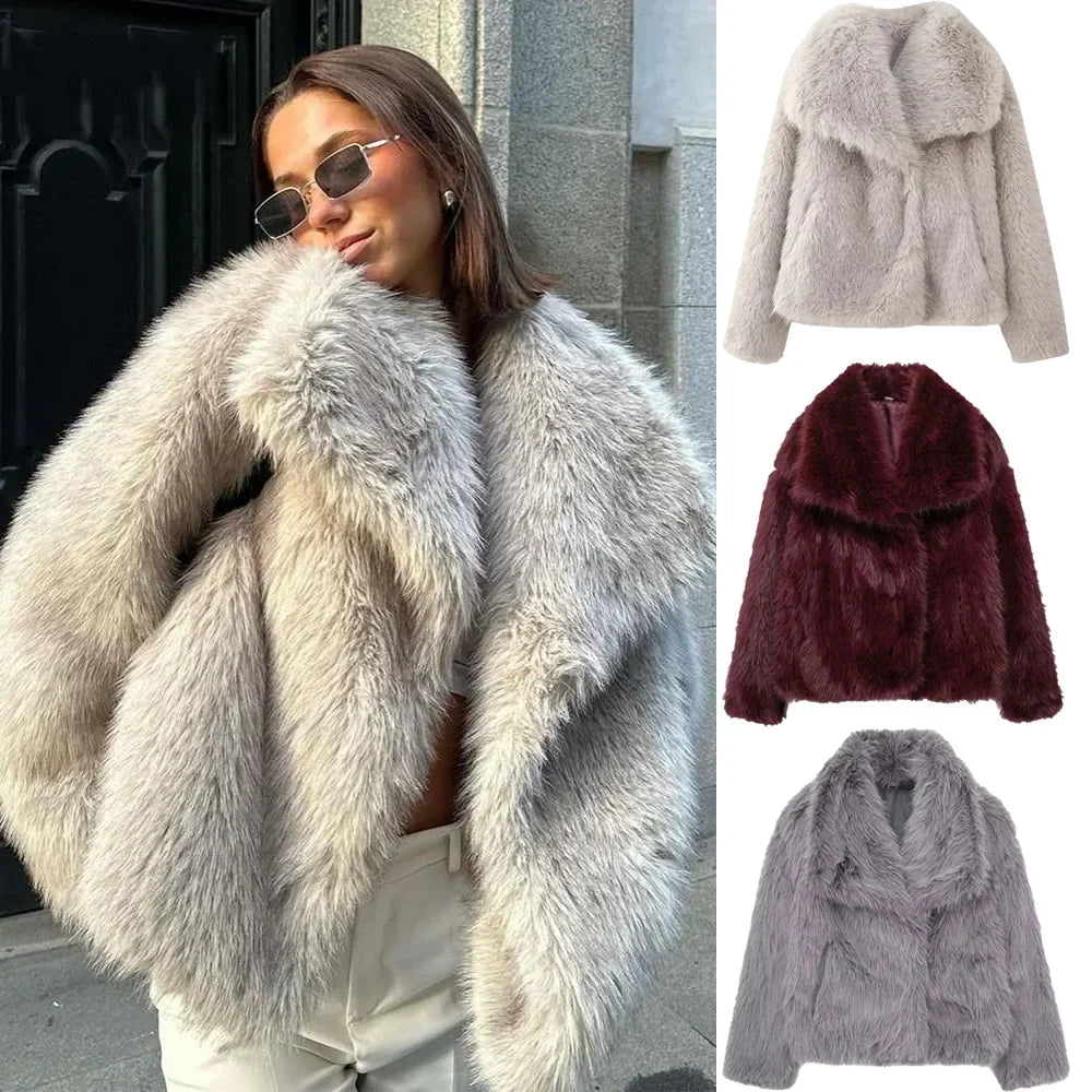 Elin Women's Fluffy Cropped Faux Fur Coat