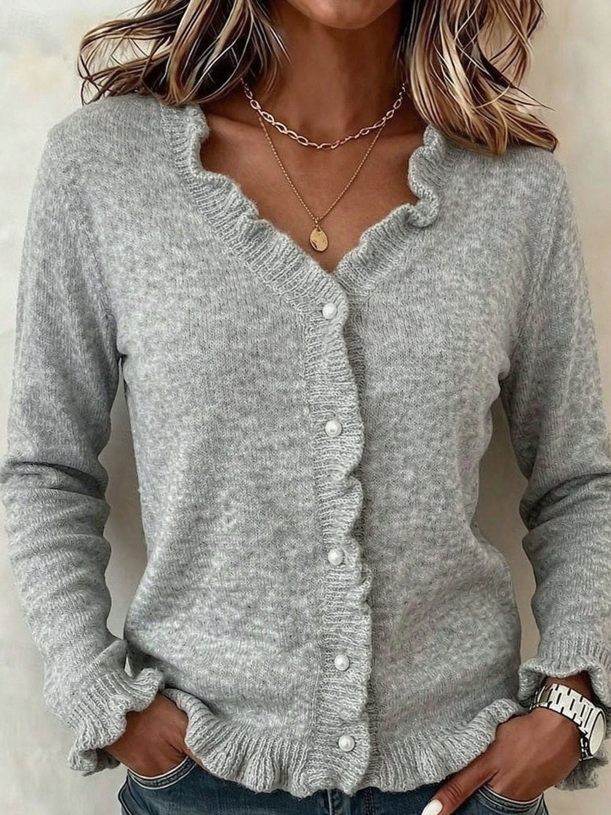 Clara Women's Knitted Cardigan - Grey