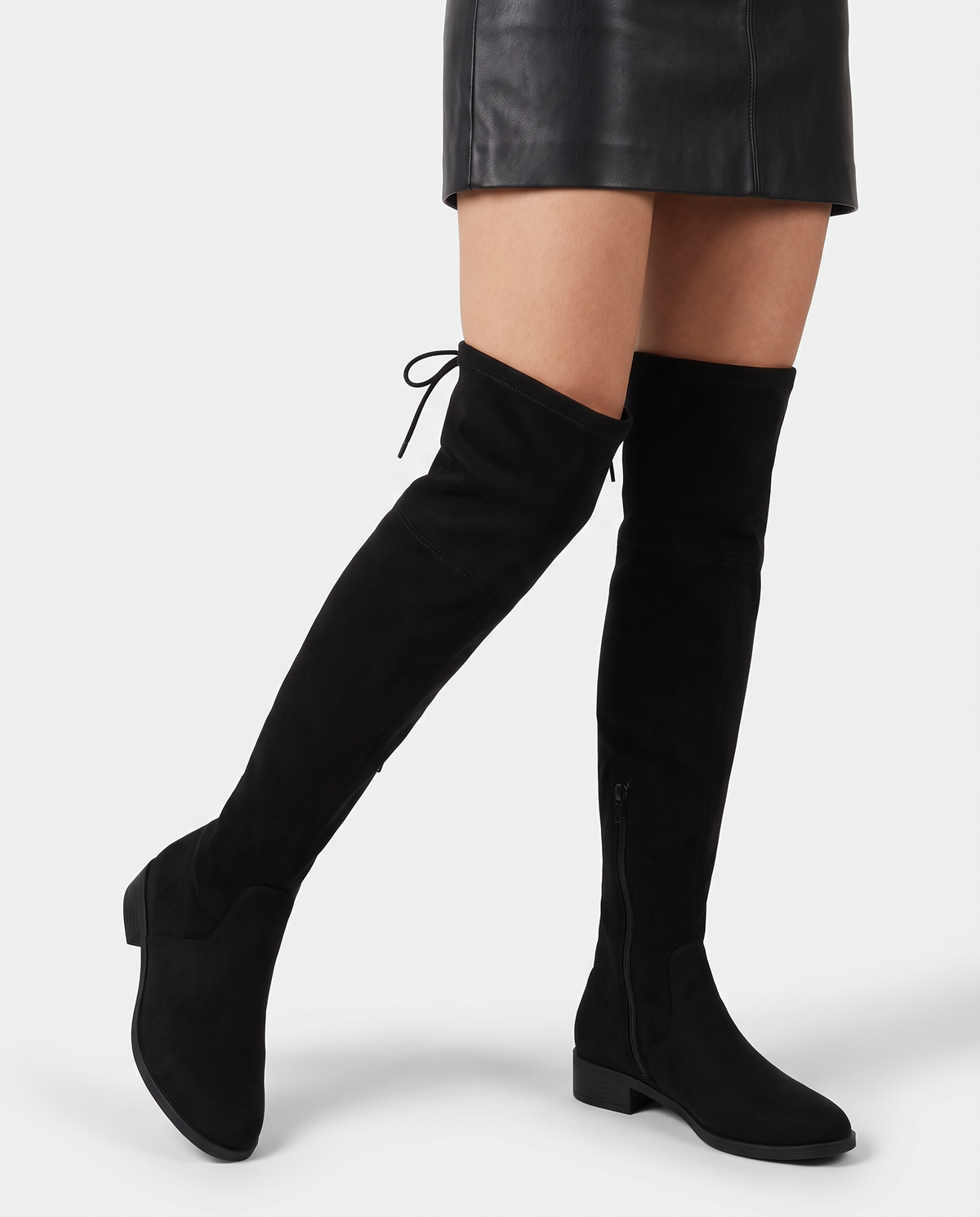 Alison Women's Flat Suede Over the Knee Boots - Black