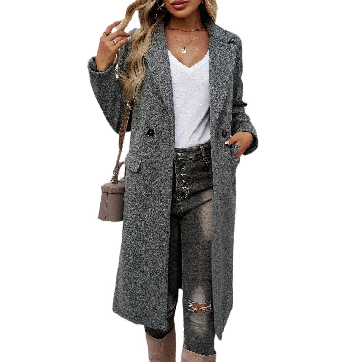Etta Women's Long Trench Coat - Grey