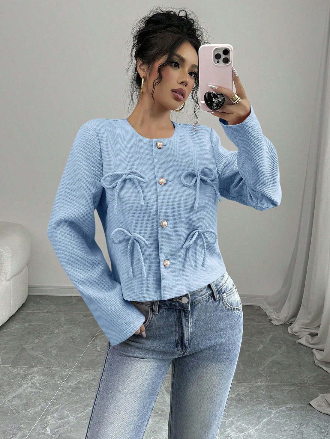 Helena Cropped Tweed Jacket - Blue