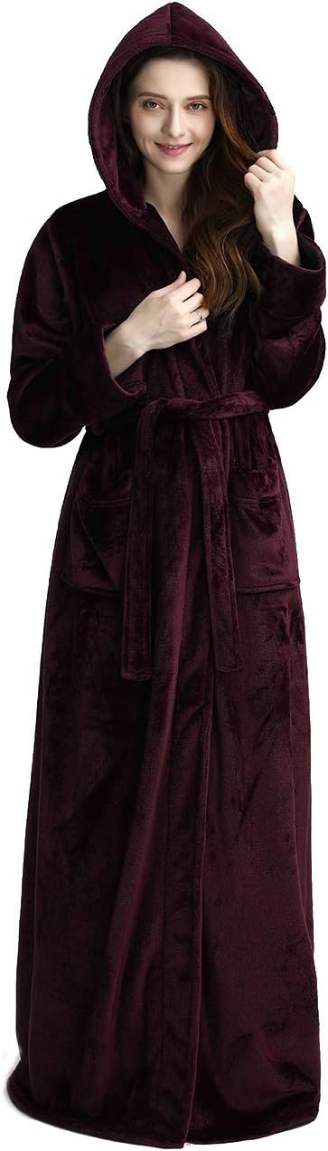 Hilda Long Fleece Hooded Dressing Gown - Bordeaux