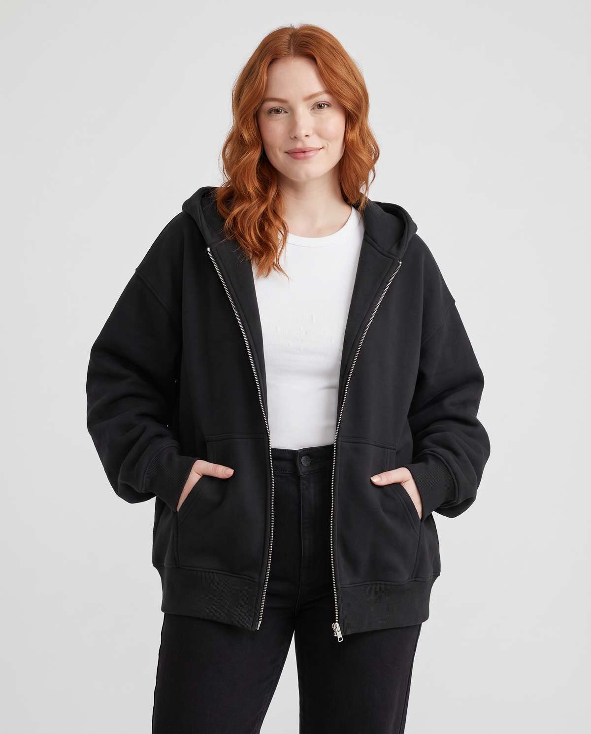Gemma Women's Oversized Zip Up Hoodie - Black
