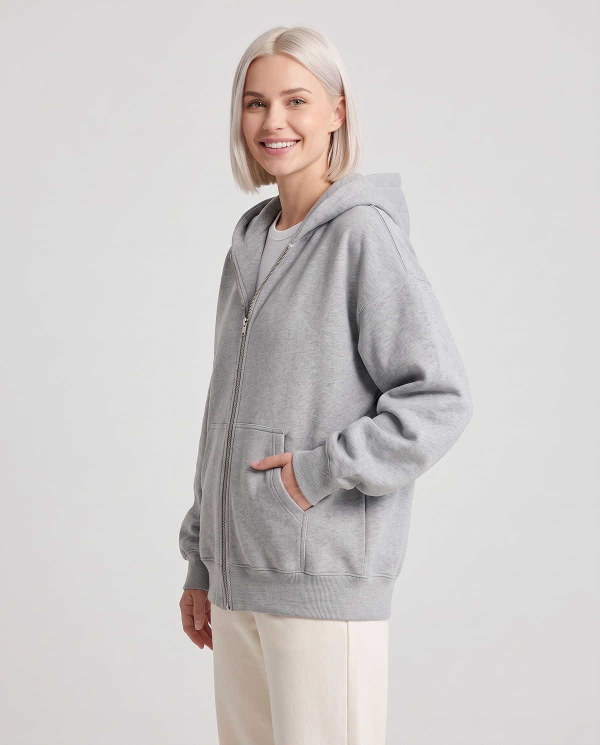 Gemma Women's Oversized Zip Up Hoodie - Grey