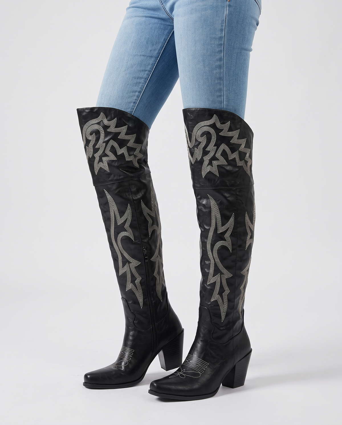 Hollie Women's Cowboy Over the Knee Boots - Black