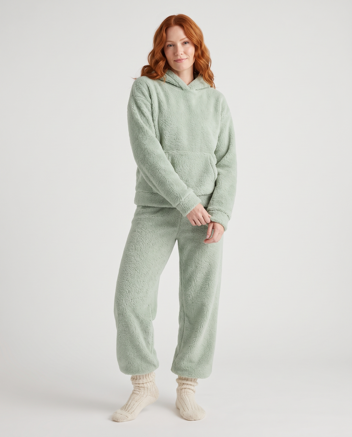 Hooded Fleece Pyjama Lounge Set in Light Green