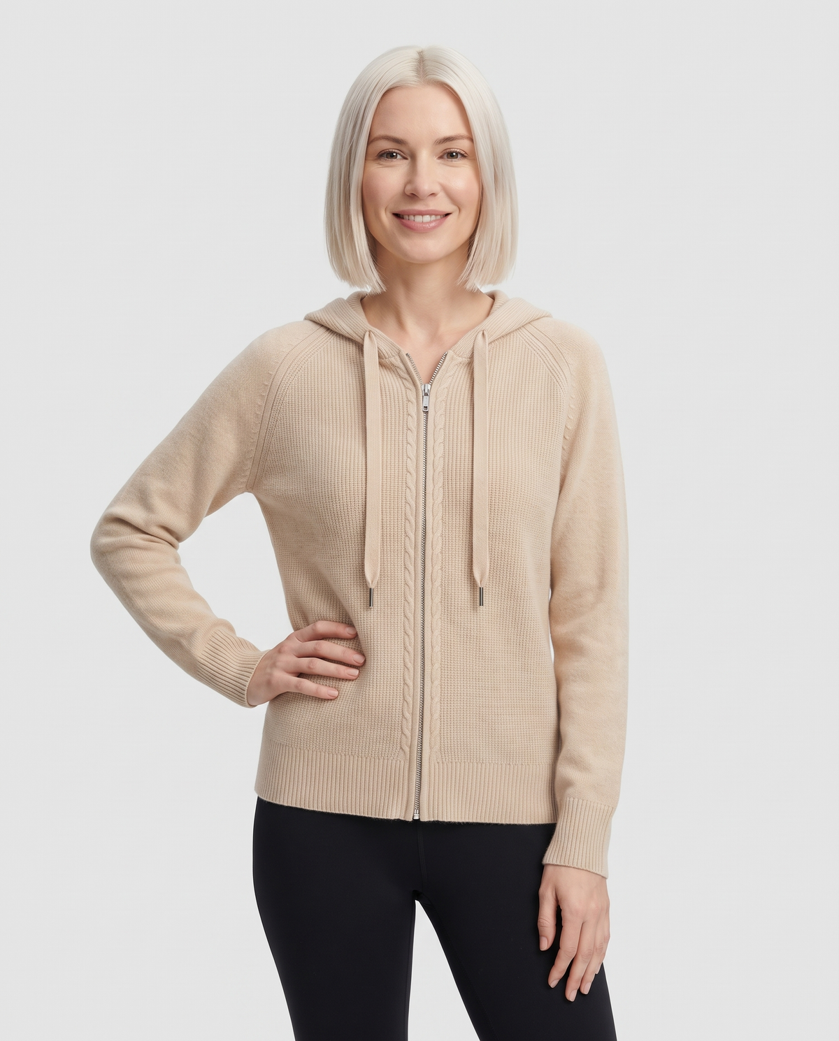 Imelda Women's Knitted Zip Up Hoodie - Beige
