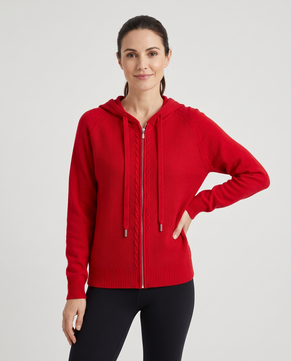 Imelda Women's Knitted Zip Up Hoodie - Red