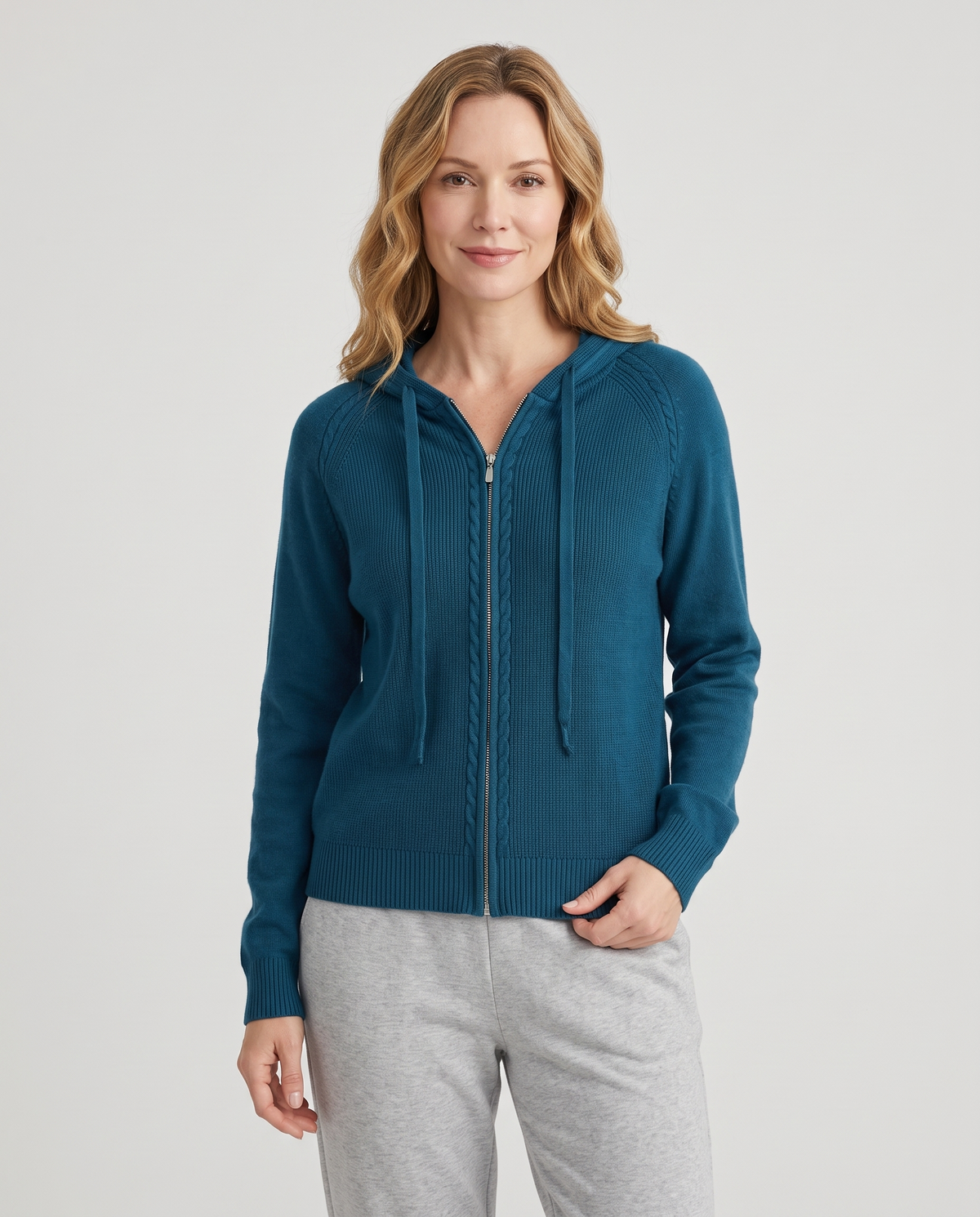 Imelda Women's Knitted Zip Up Hoodie - Seaweed Blue