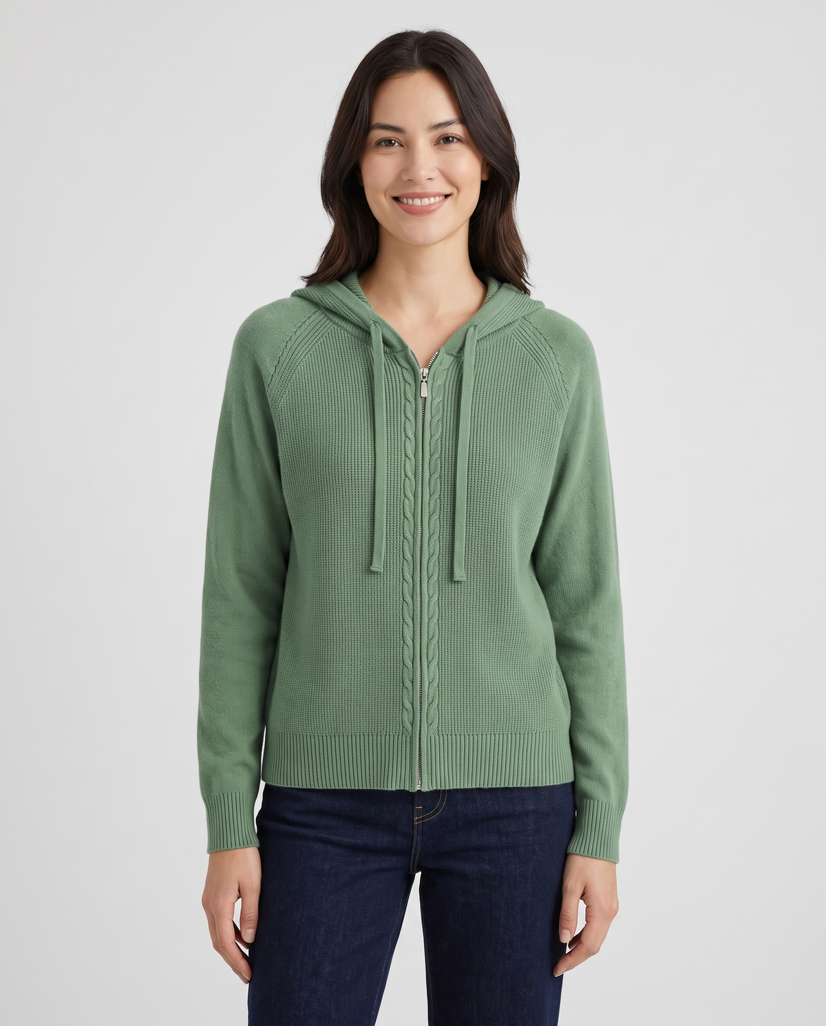 Imelda Women's Knitted Zip Up Hoodie - Spearmint