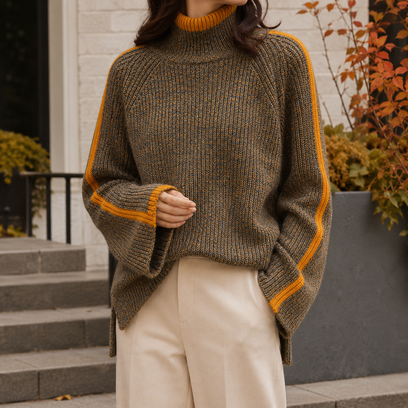 Violet Women's Roll Neck Knitted Jumper - Brown
