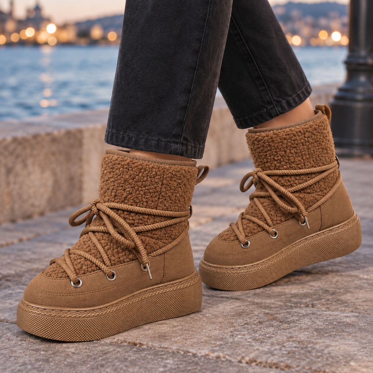 Bridget Teddy Winter Ankle Boots - Camel