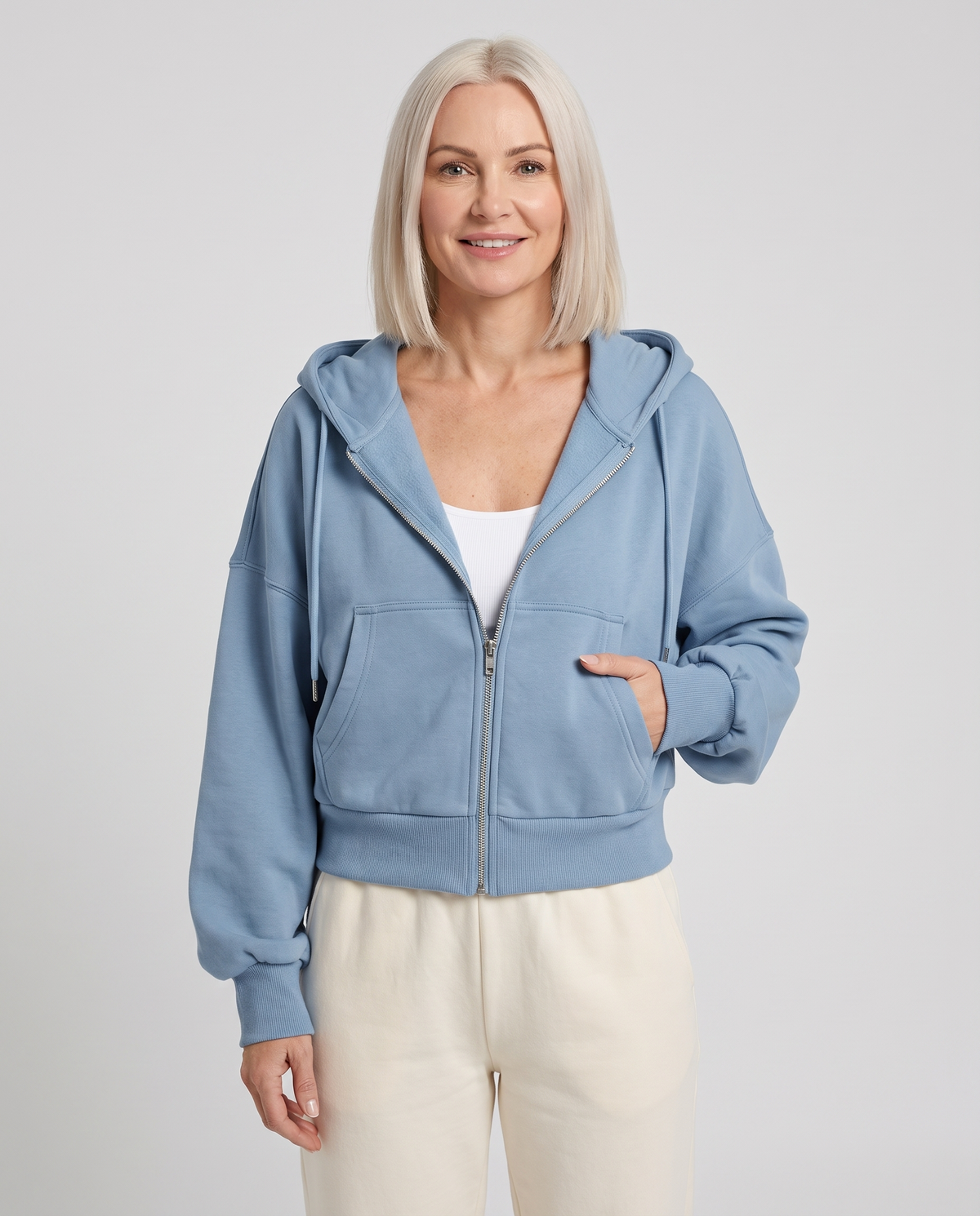 Keira Women's Cropped Zip Up Hoodie - Light Blue