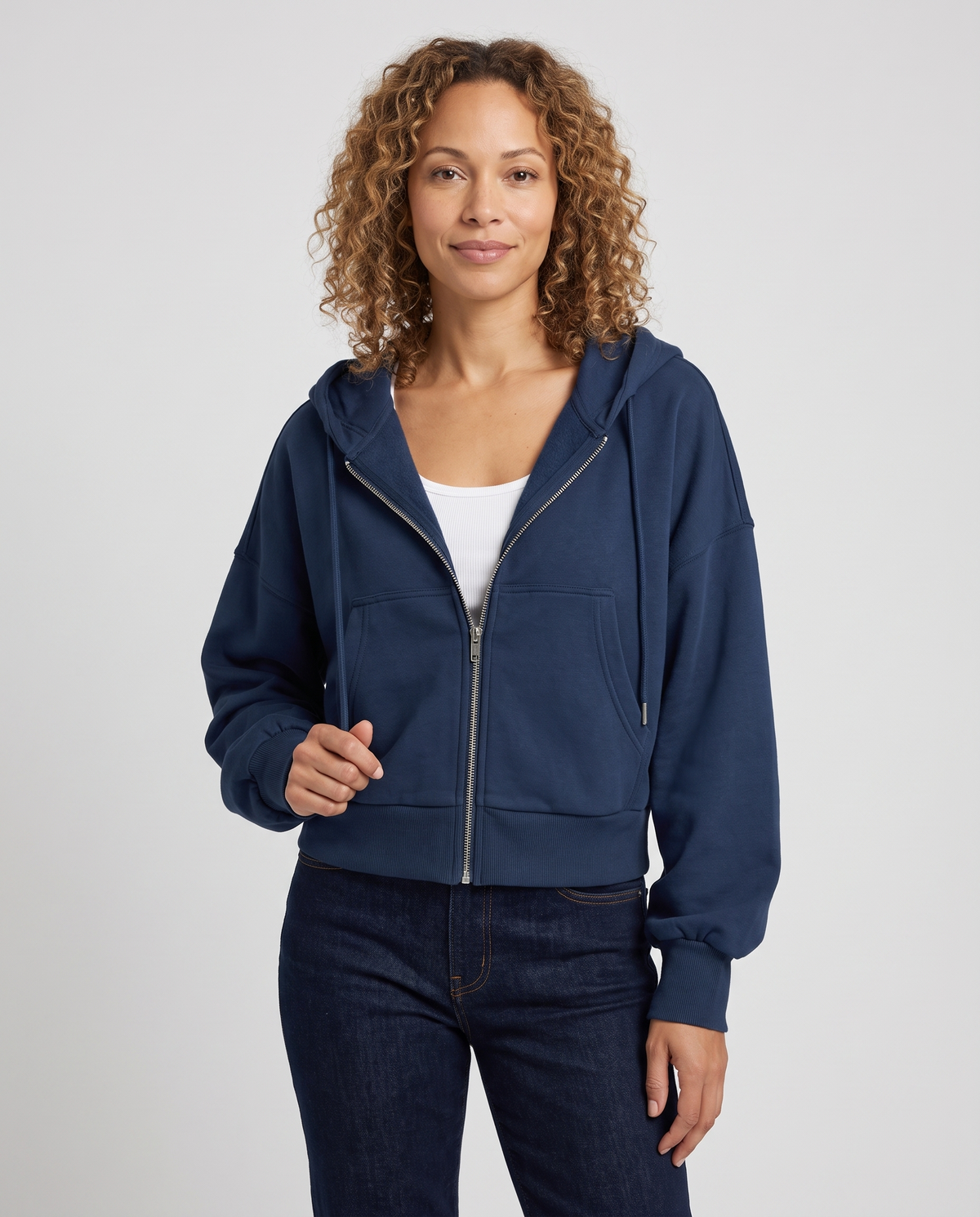 Keira Women's Cropped Zip Up Hoodie - Navy Blue
