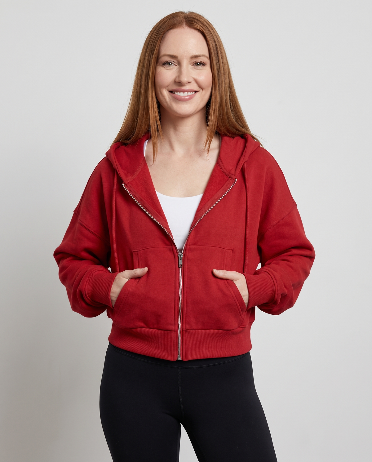 Keira Women's Cropped Zip Up Hoodie - Red