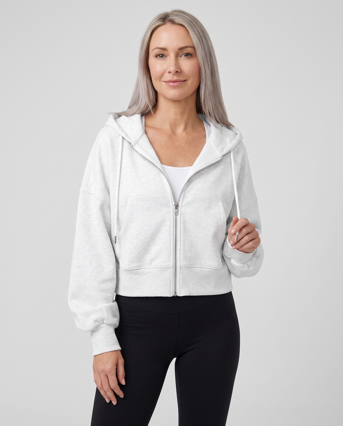 Keira Women's Cropped Zip Up Hoodie - White