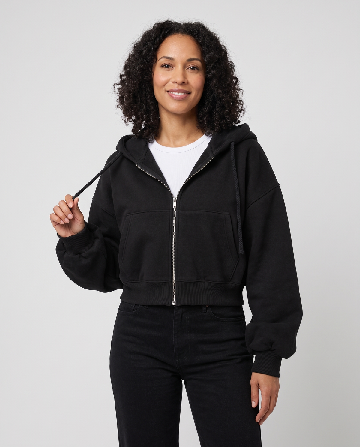 Lana Women's Cropped Zip Up Hoodie - Black