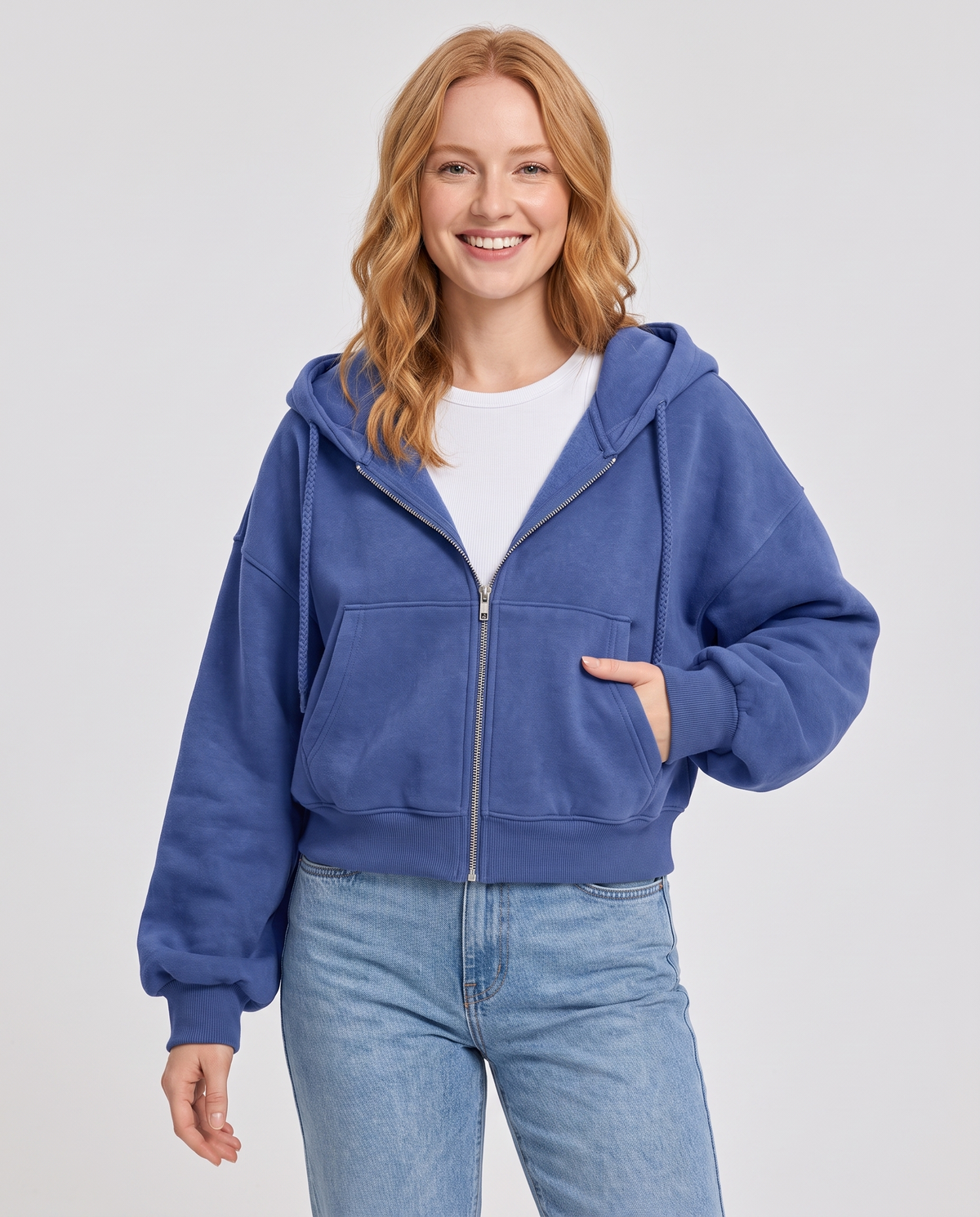 Lana Women's Cropped Zip Up Hoodie - Blue