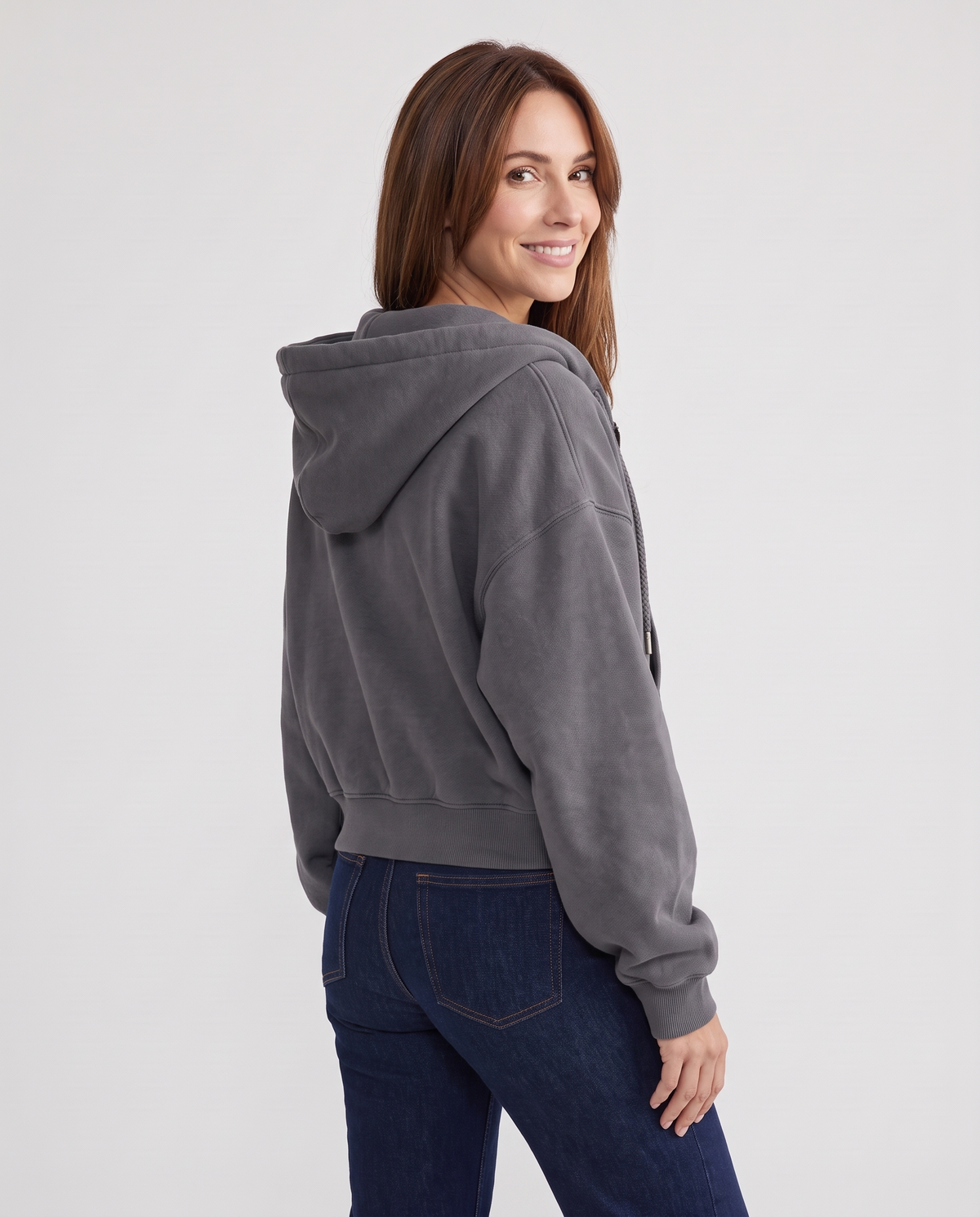 Lana Women's Cropped Zip Up Hoodie - Dark Grey