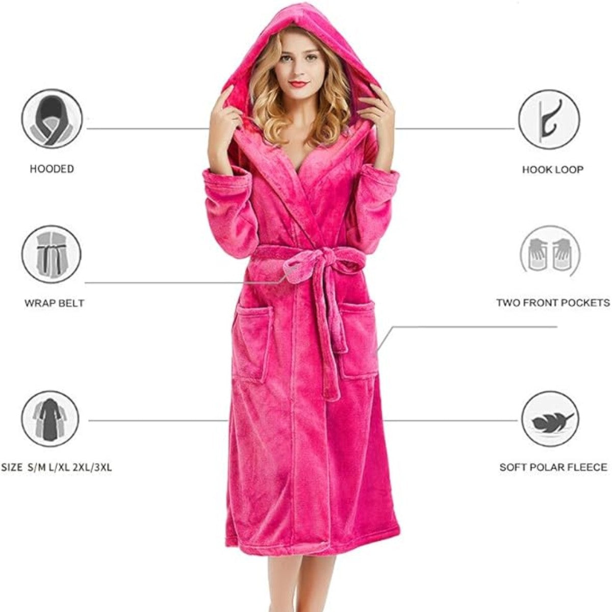 Lorraine Long Fleece Hooded Dressing Gown