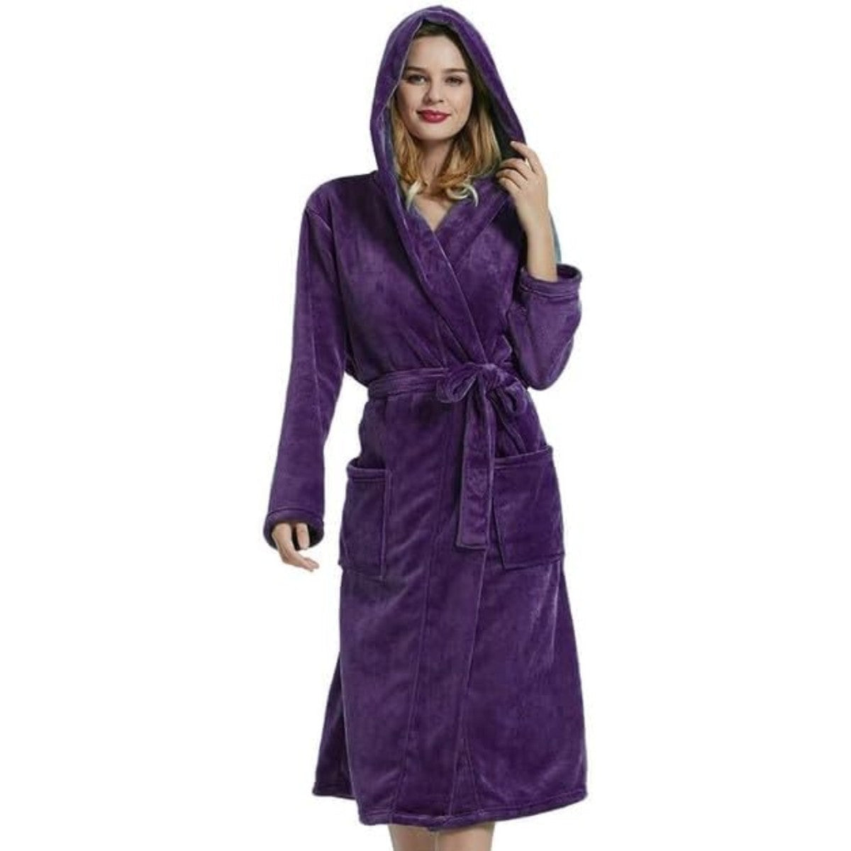 Lorraine Long Fleece Hooded Dressing Gown