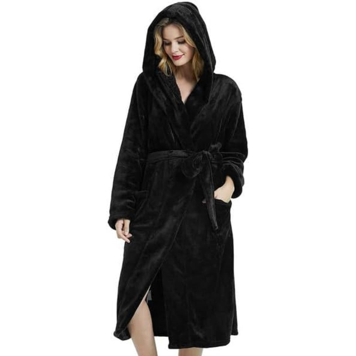 Lorraine Long Fleece Hooded Dressing Gown