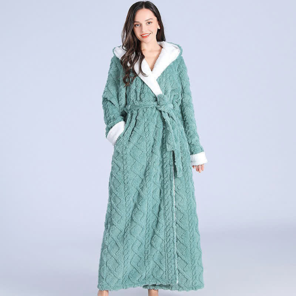 Hester Long Fleece Hooded Dressing Gown - Green