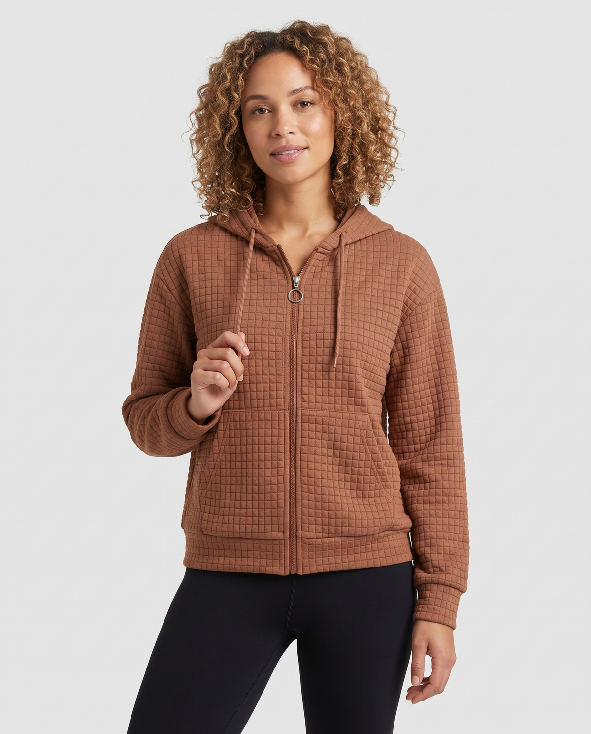 Rhian Women's Textured Zip Up Hoodie - Brown