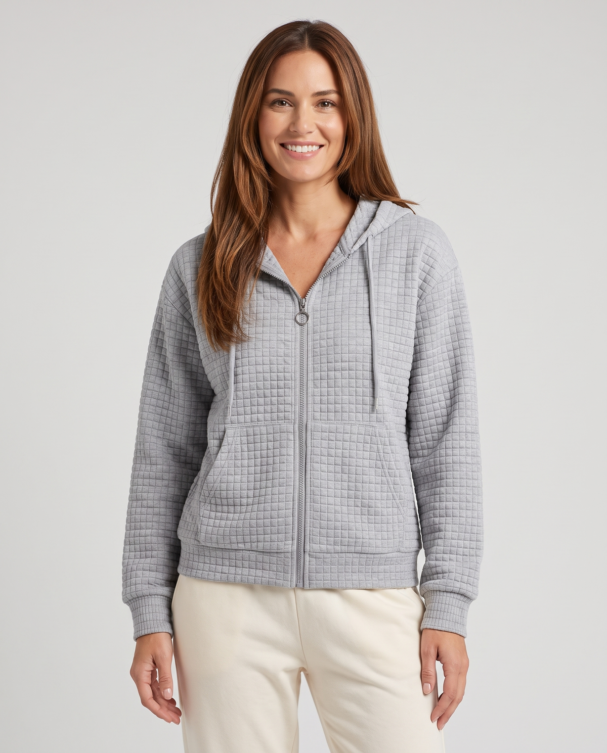 Rhian Women's Textured Zip Up Hoodie - Light Grey