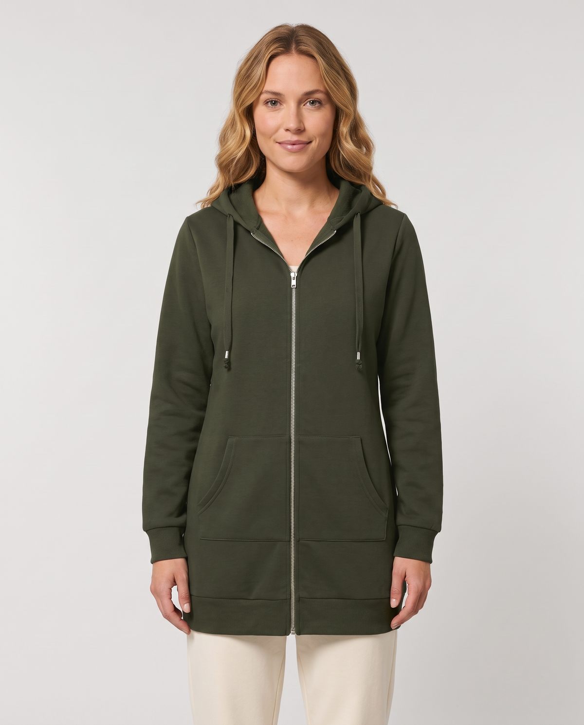 Shona Women's Longline Zip Up Hoodie - Army Green