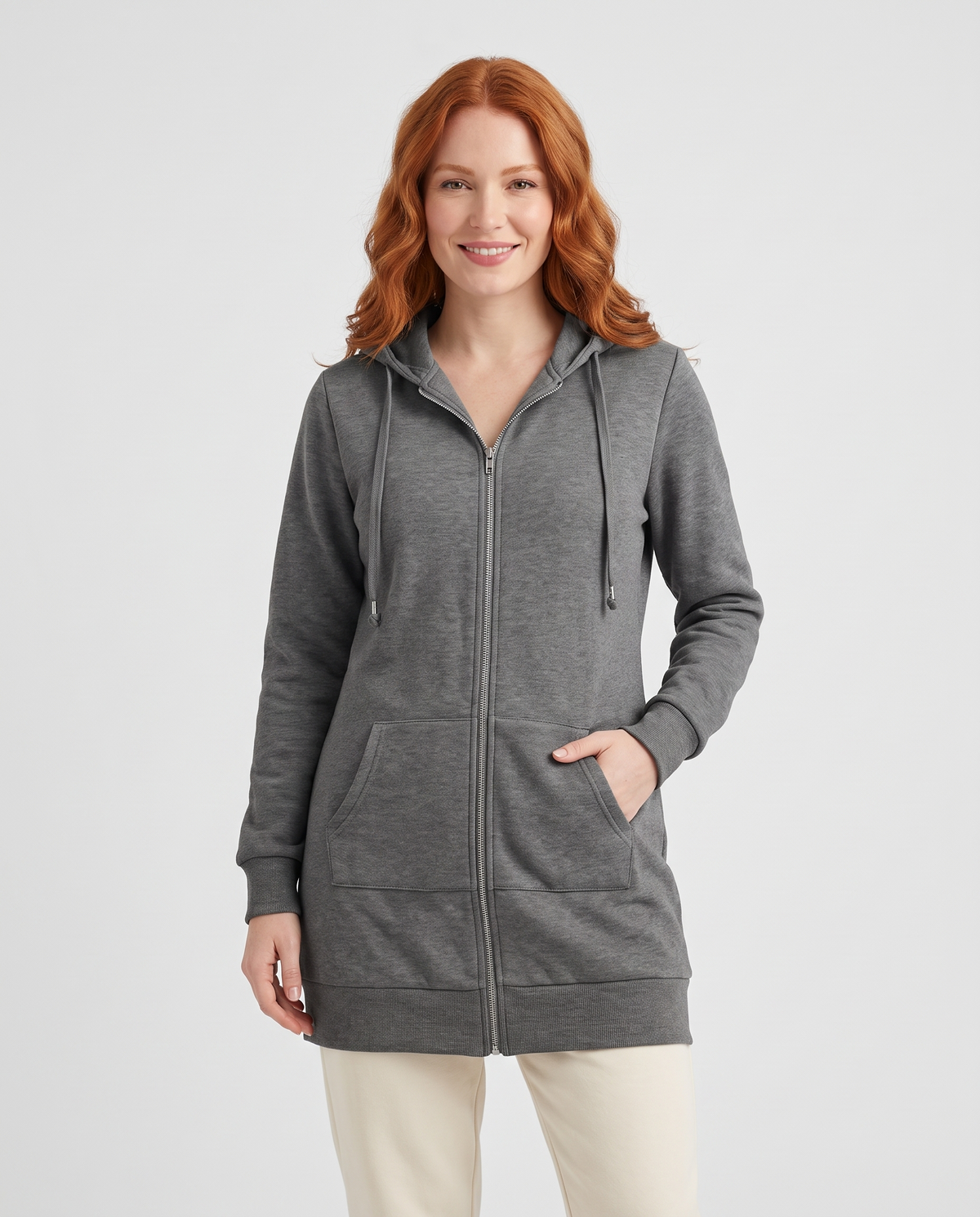Shona Women's Longline Zip Up Hoodie - Dark Grey