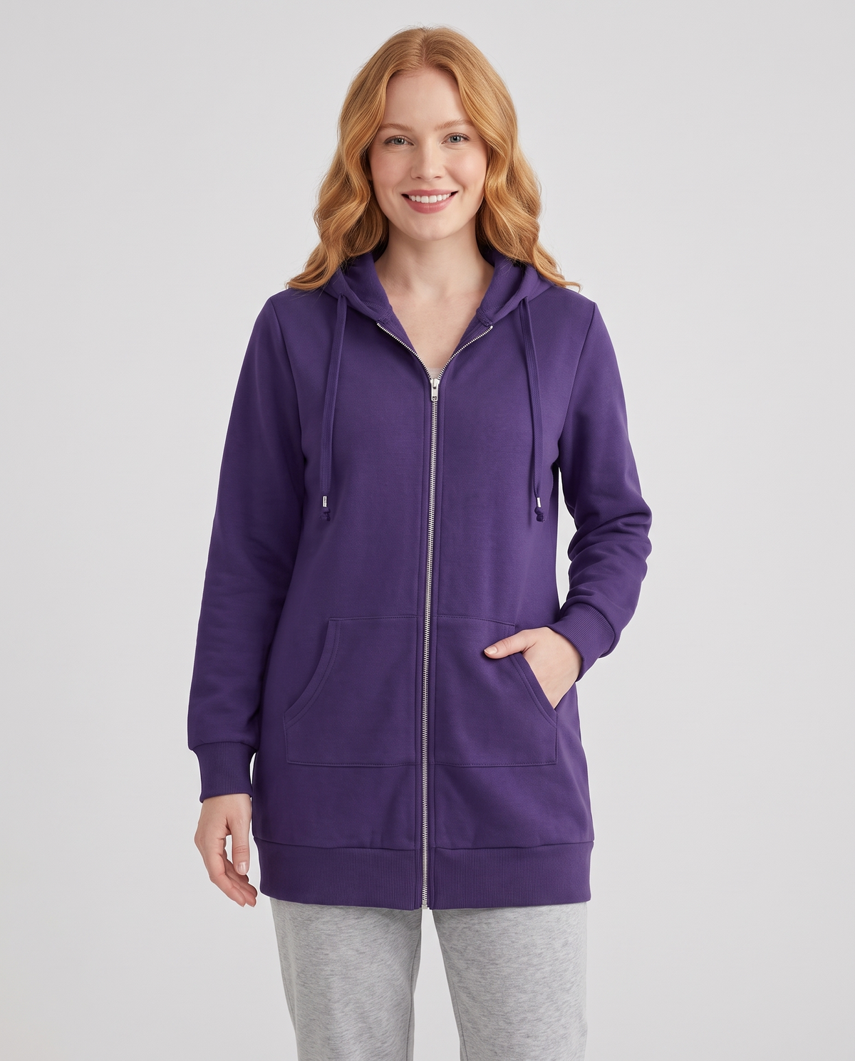 Shona Women's Longline Zip Up Hoodie - Purple