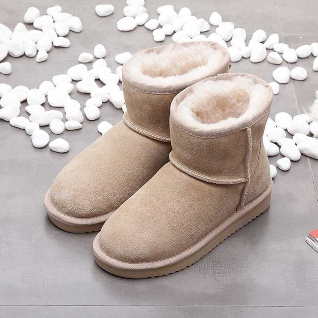 Elaine Leather Winter Ankle Boots - Beige